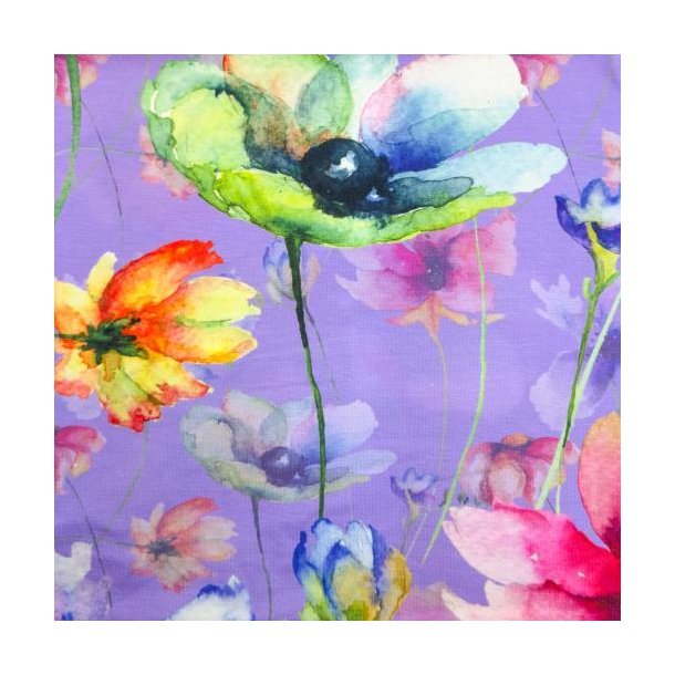 Heavy viscose jersey, Flowers Lilax